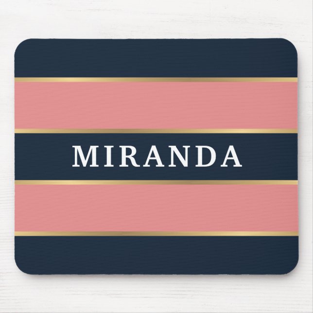 Bold Pink Blue Gold Stripe Pattern Mouse Mat (Front)