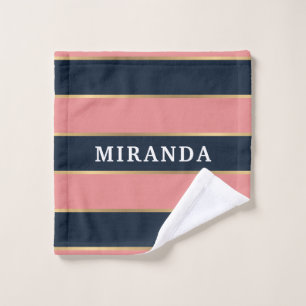 Bold Pink Blue Gold Stripe Pattern Wash Cloth