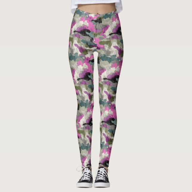Bold Pink Camo Patterned  Leggings (Front)