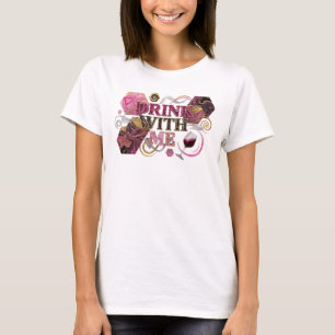 Bold Pink DRINK WITH ME Artistic Motif T-Shirt