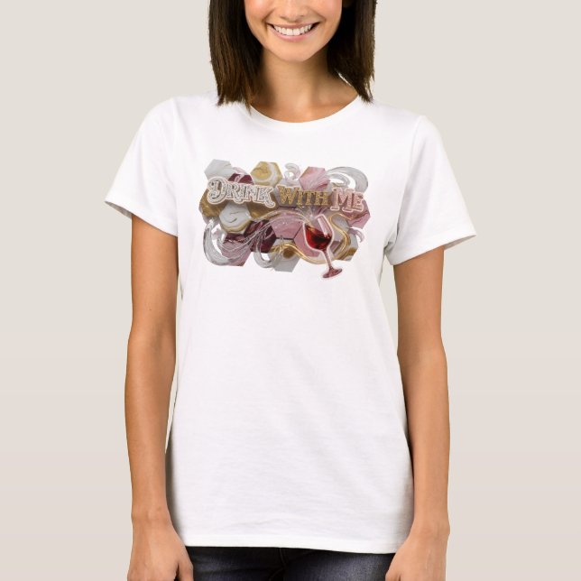 Bold Pink DRINK WITH ME Graphic Tee (Front)