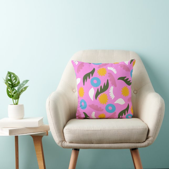 bold pink floral abstract modern pattern cushion (Chair)