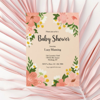 Bold Pink Flowers Baby Shower Invitation