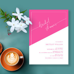 Bold Pink Geometric Script Bridal Shower Invitation