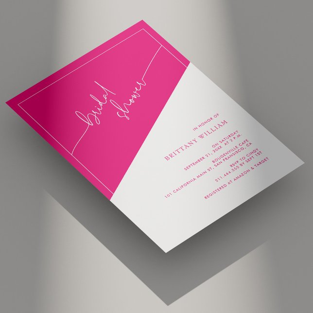 Bold Pink Geometric Script Bridal Shower Invitation (Personalized Bold Pink Geometric Script Bridal Shower Invitation)