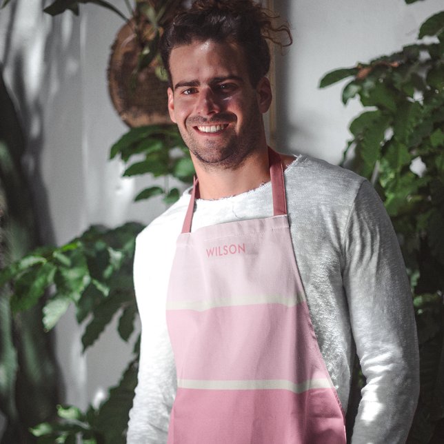 Bold Pink Gradient Stripe Monogram  Apron (Creator Uploaded)