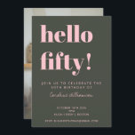 Bold Pink Green Modern 50th Birthday Photo Invitation<br><div class="desc">Bold Typography Blush Pink and Forest Green Modern 50th Birthday Invitation with Your Photo</div>