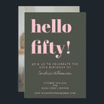 Bold Pink Green Modern 50th Birthday Photo Invitation<br><div class="desc">Bold Typography Blush Pink and Forest Green Modern 50th Birthday Invitation with Your Photo</div>