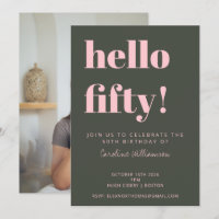 Bold Pink Green Modern 50th Birthday Photo