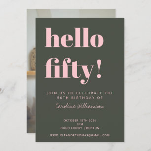 Bold Pink Green Modern 50th Birthday Photo Invitation