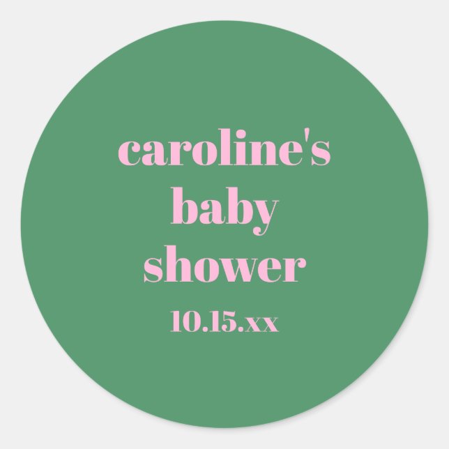 Bold Pink Green Modern Fun Custom Baby Shower Classic Round Sticker (Front)