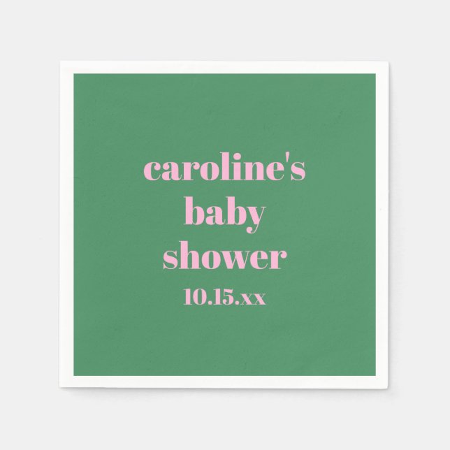 Bold Pink Green Modern Fun Custom Baby Shower Napkin (Front)