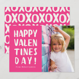 Bold Pink Happy Valentines Day Photo Card