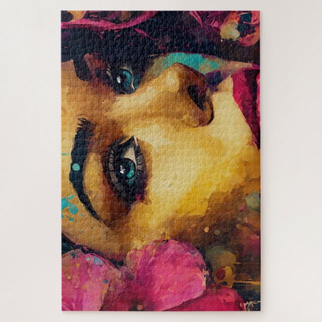 Bold Pink Hibiscus and Woman Abstract Portrait Jigsaw Puzzle (Vertical)