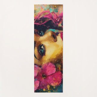 Bold Pink Hibiscus and Woman Abstract Portrait Yoga Mat