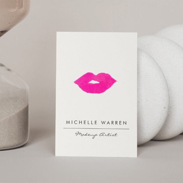 Bold Pink Lips Watercolor Makeup Artist Business Card (Creator Uploaded)