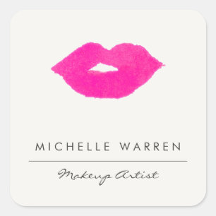 Bold Pink Lips Watercolor Makeup Artist Square Sticker