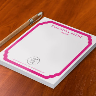 Bold Pink Logo, Name, and Contact Info Business Notepad