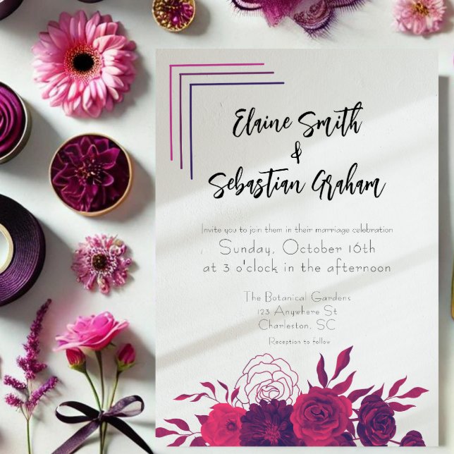 Bold Pink & Magenta Budget Floral Sunlight Wedding Invitation (Creator Uploaded)