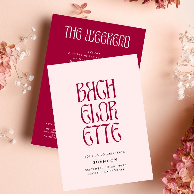 Bold Pink Magenta Typography Bachelorette Weekend Invitation (Creator Uploaded)