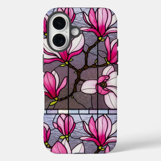 Bold Pink Magnolias Stained glass Illusion Case-Mate iPhone Case (Back)