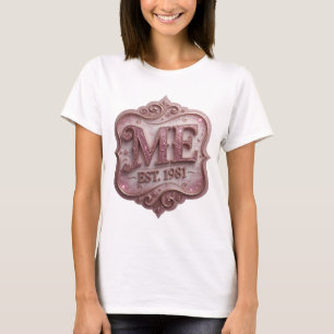 Bold Pink ME EST 1981 3D Text Art T-Shirt