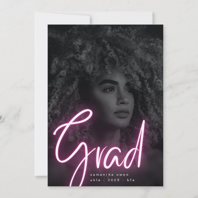 Bold Pink Neon Grad Modern Photo University  Announcement (Front)