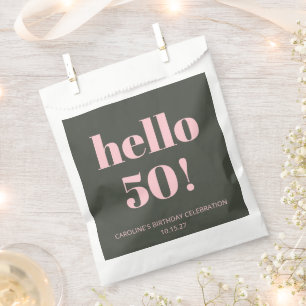 Bold Pink Olive Sage Modern 50th Birthday Party Favour Bags