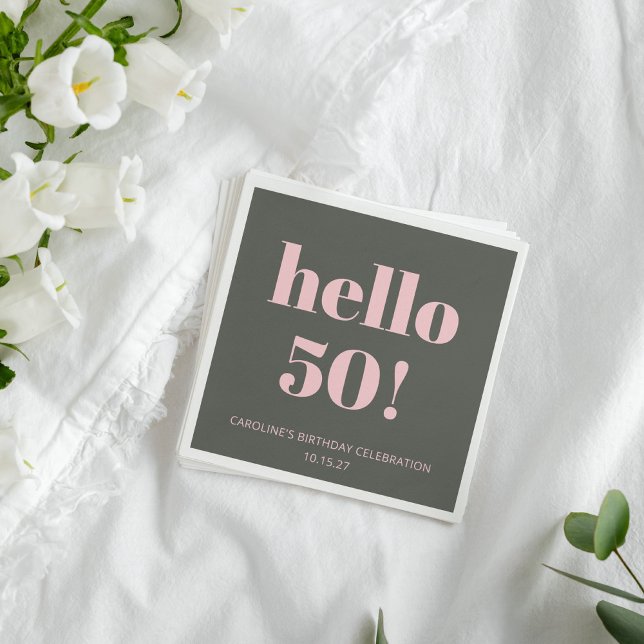 Bold Pink Olive Sage Modern 50th Birthday Party Napkin (Creator Uploaded)
