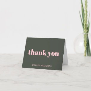 Bold Pink Olive Sage Modern 50th Birthday Party Thank You Card