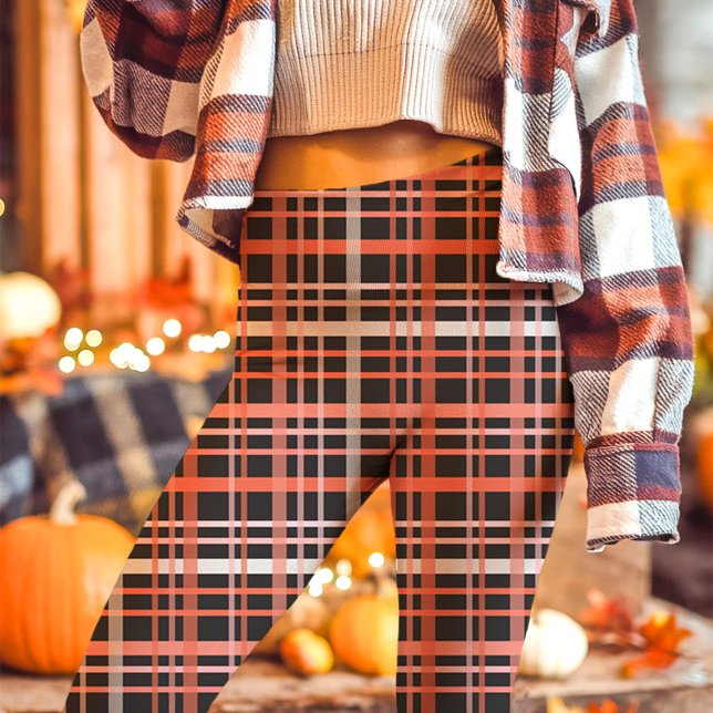 Bold Pink, Orange, and Black Fall Plaid Leggings (Creator Uploaded)