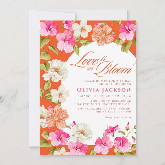 Bold Pink & Orange Floral Vibrant Bridal Shower Invitation (Front)