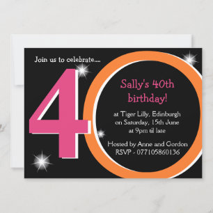 Bold Pink & Orange Fortieth 40th Birthday Party Invitation