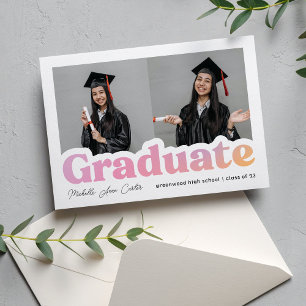 Bold Pink & Orange Graduation Photo Announcement