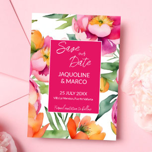 Bold pink orange summer flowers wedding template