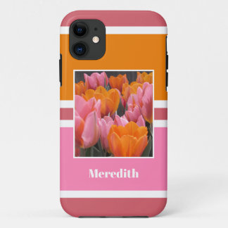 Bold Pink Orange Tulips Personalised iPhone 11 Case