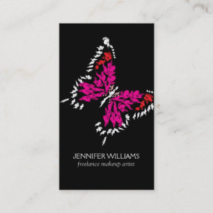 Bold Pink Painted Butterfly on Black Business Card