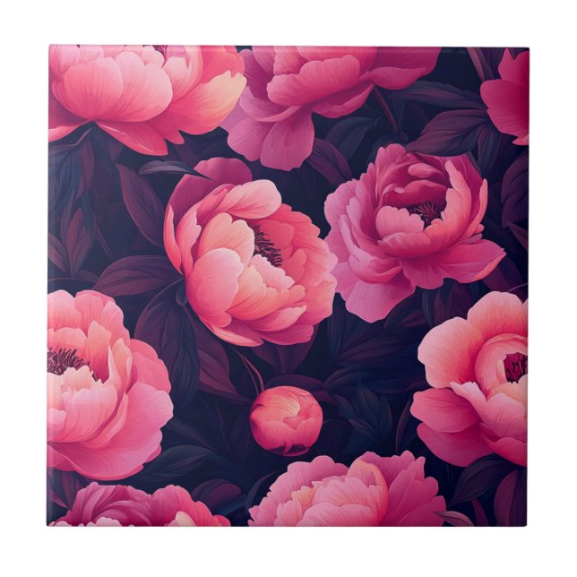 Bold Pink Peonies Ceramic Tiles  For Cooking Space (Front)