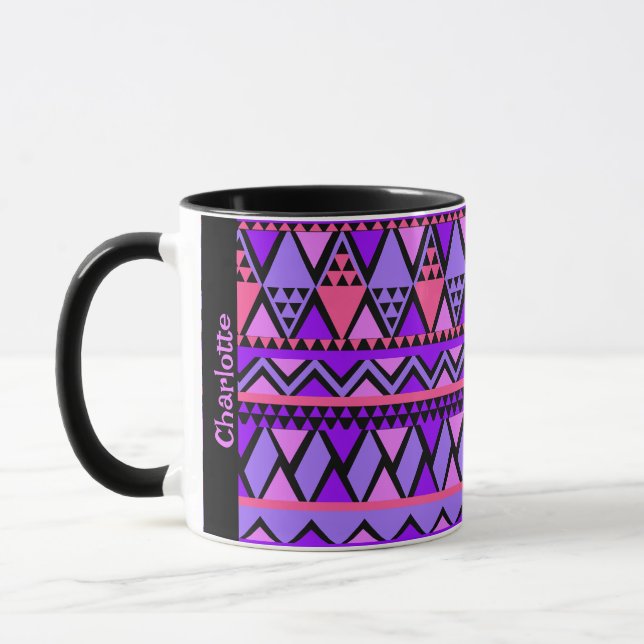Bold Pink Purple Add Name Tribal Pattern Gift Mug (Left)