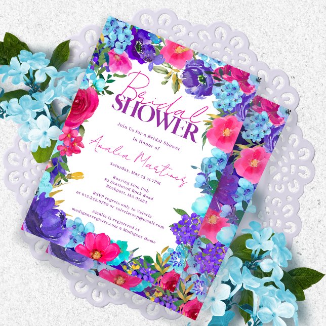 Bold Pink Purple Blue Watercolor Bridal Shower Invitation (Creator Uploaded)