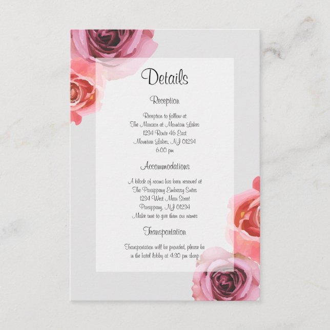 Bold Pink & Purple Spring Roses Enclosure Card (Front)