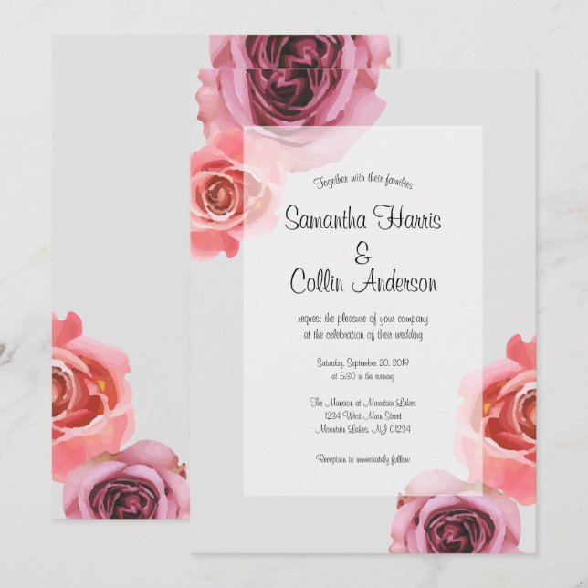Bold Pink & Purple Spring Roses Wedding Invitation (Front/Back)