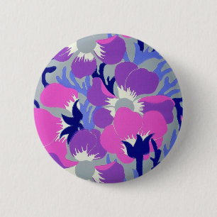 Bold Pink & Purple Windflower Pattern Retro 6 Cm Round Badge