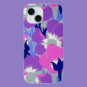 Bold Pink & Purple Windflower Pattern Retro iPhone 15 Case