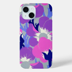 Bold Pink & Purple Windflower Pattern Retro iPhone 15 Case