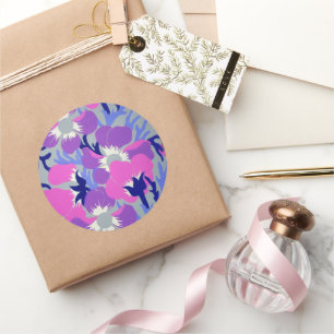 Bold Pink & Purple Windflower Pattern Retro Classic Round Sticker