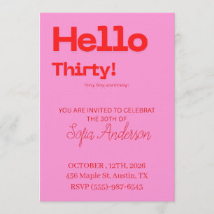 Bold Pink Red 30th Birthday Invite