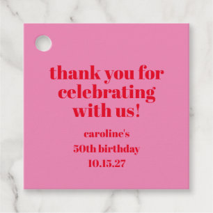 Bold Pink Red 50th Birthday Custom Thank You Favour Tags