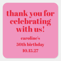 Bold Pink Red 50th Birthday Custom Thank You