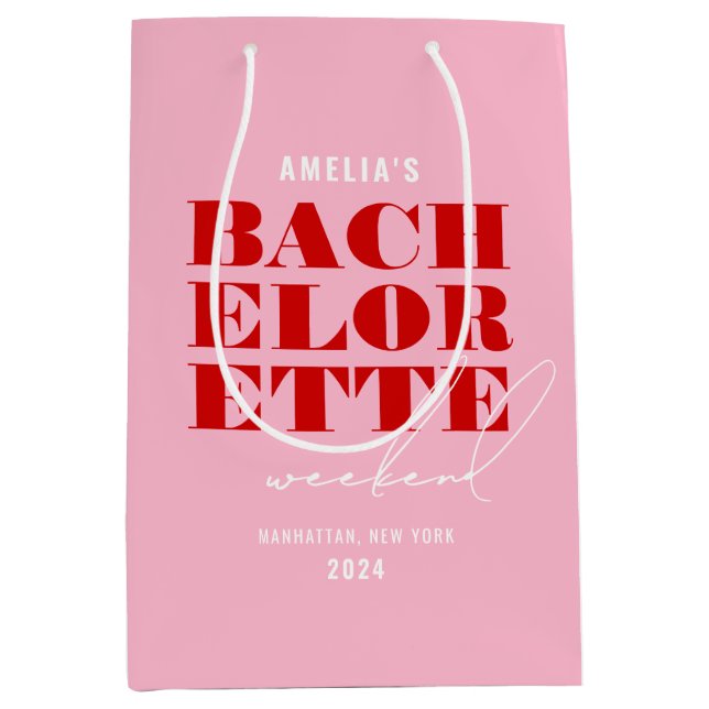 Bold Pink & Red Bachelorette Weekend Medium Gift Bag (Front)